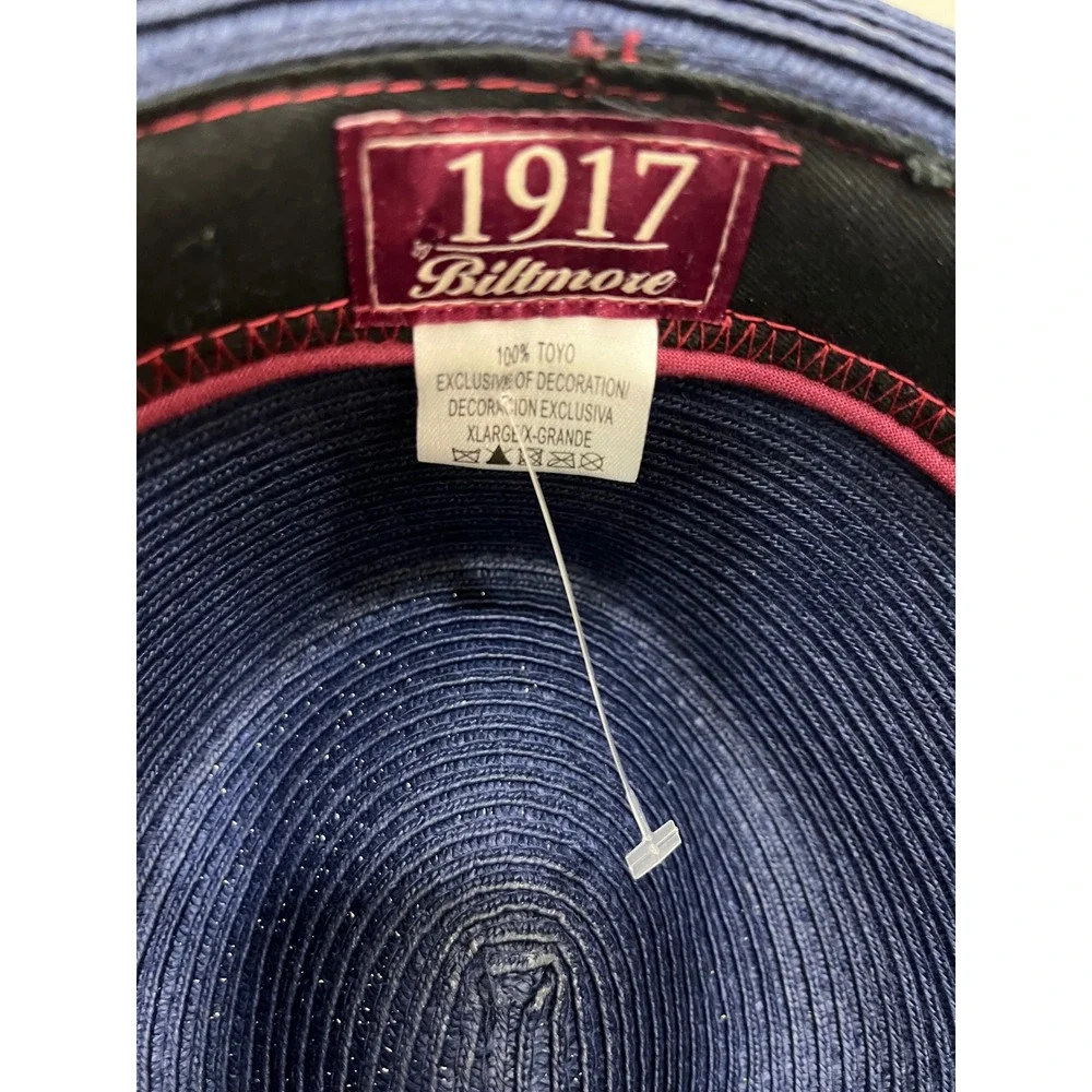 Biltmore 1917 Fedora Hat Mens XL Navy Blue Excellent‎ Toyo Straw Summer Trilby